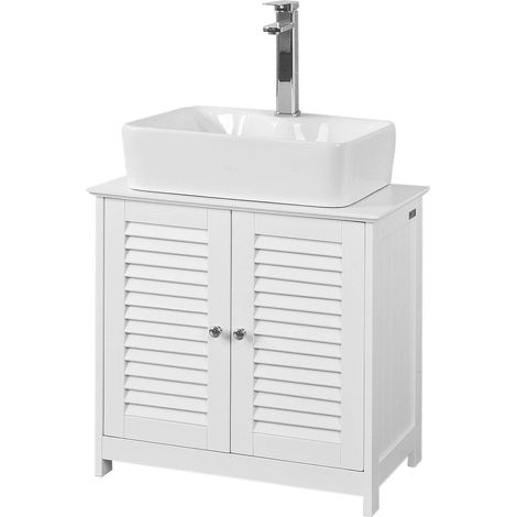 Sobuy – Meuble bas de salle de bain sous-lavabo 60cm – 2 portes – Résistant à l'humidité – Bois MDF laqué blanc – FRG237W (1/8)