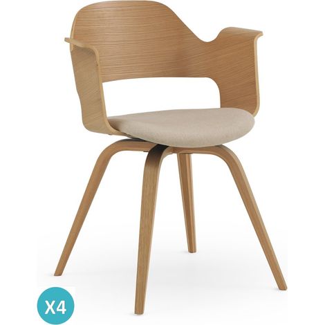 Ensemble de 4 fauteuils en contreplaqué de chêne avec assises rembourrées (1/5)