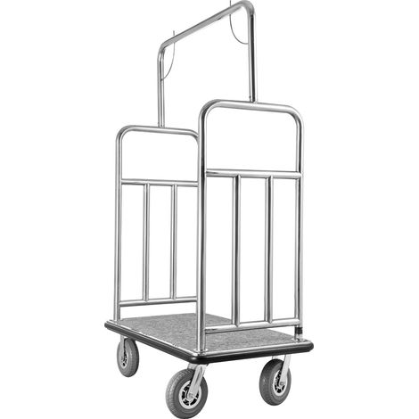 Mophorn Carro de equipaje para hotel, fabricado en acero inoxidable con acabado cepillado, capacidad de carga de 544 kg, diseño con plataforma alfombrada gris y ruedas de goma, color plateado