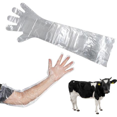 Gants vétérinaires à manches longues, lot de 30, en film plastique souple jetable (transparent) (1/5)