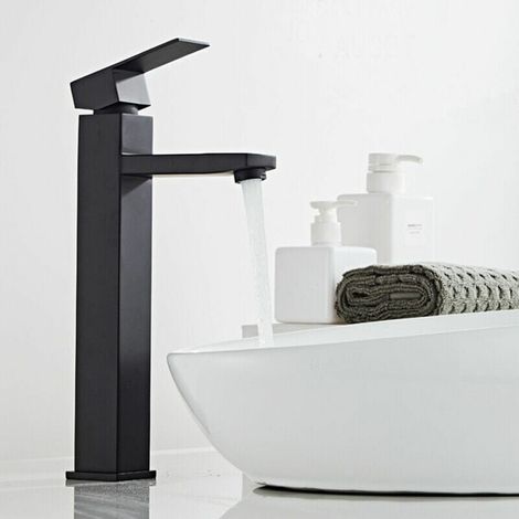 Grifo de lavabo negro YMYNY, grifo de baño alto, grifo mezclador monomando para lavabo de baño (1/5)