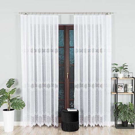 Violetta - Tenda jacquard pronta all'uso con orlo dritto - 300x250 cm - bianca (1/3)