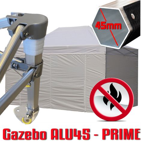 Gazebo 3x4,5 m bianco certificato IGNIFUGO pieghevole alluminio piantone esagonale 45mm portatile estendibile richiudibile estensibile acciaio con laterali per fiere eventi stand chiosco tenda tendone (1/5)