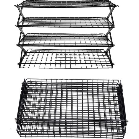 Estante de enfriamiento, diseño plegable, capacidad de cuatro niveles, negro (1/2)