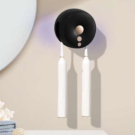 Esterilizador UV portátil, no requiere perforación, soporte para cepillos de dientes recargable de 400 mAh, 2 ranuras (1/5)