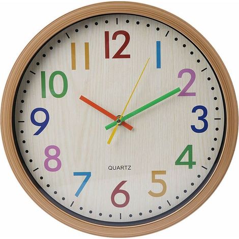 Horloge murale silencieuse sans tic-tac pour enfants, horloge murale silencieuse sans tic-tac numéro coloré décoration de chambre d'enfants