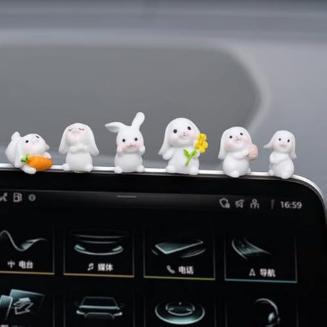 6 Pièces Mini Lapins Décoration Voiture Tableau de Bord Accessoires, Mignon Petits Lapins Figurines Rétroviseur Ornement Lapins Cadeaux pour Femmes Fille (1/5)