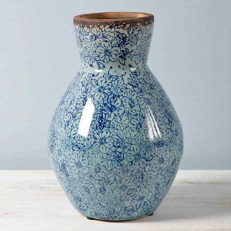 Vase haut évasé fleuri céramique 16x23cm (1/3)