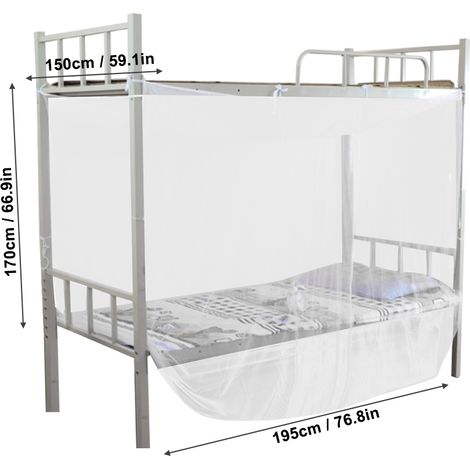 Moskitonetz für Eckbetten mit vier Stangen, Weiß, Einzel-/Doppel-/Queensize (150x195x170cm) (1/5)