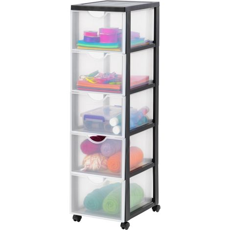 Iris Ohyama Cassettiera in Plastica con ruote, 5 Cassetti Grandi, Nero, Maniglie facili da tirare, Organizzatore, Per Camera Da Letto, Bagno, Scuola e Ufficio, Senza BPA, Contenitore, DDDC-305 (1/10)