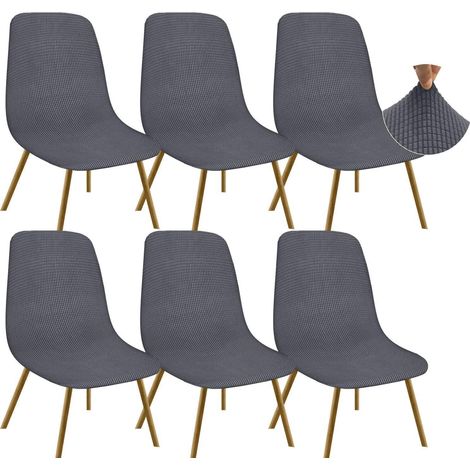 Housses de chaise jacquard extensibles pour dossier bas, lot de 6, gris anthracite (1/5)