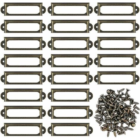 50Pcs Metal Label Holders for Furniture Drawer Card Nameplate Frame for Desk Shelf Bookshelf (60 x 24mm)