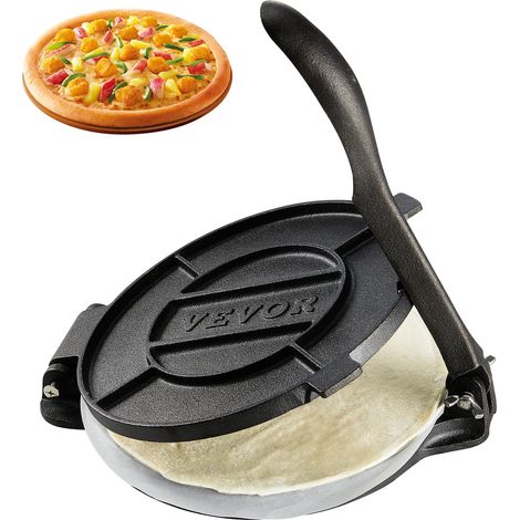 Presse à tortilla, machine à tortilla et roti de 20 cm, presse à tortilladora robuste en fonte, machine à pataconera pré-assaisonnée avec 100 pièces de papier parchemin, machine à pâte pour t (1/5)