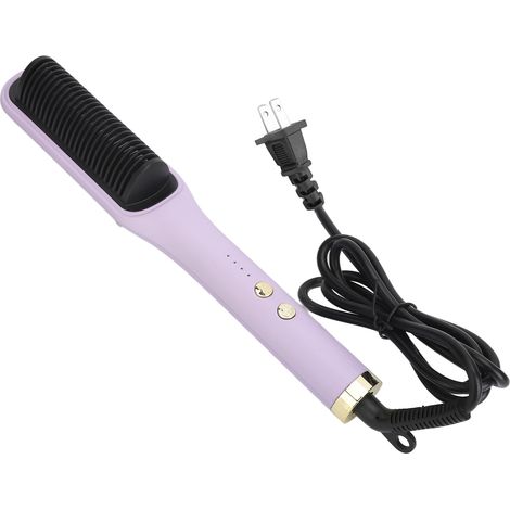 Lisseur et boucleur à ions négatifs, fer à cheveux double usage, peigne coiffant électrique PTC 110‑240V violet, fiche US (1/5)