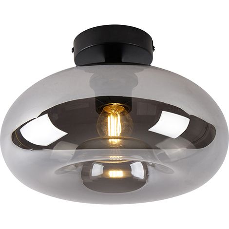 QAZQA Lampada da soffitto busa - Art déco - Vetro,Acciaio - Nero/Grigio - Tondo E27 Max. 1 x 4.5 Watt