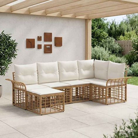vidaXL Set di divani da esterno 6 pcs Naturale e Bianco Crema