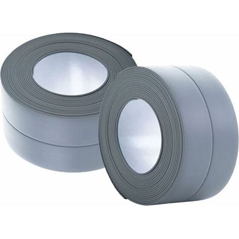 Juego de dos piezas de zócalo gris: zócalo flexible autoadhesivo de 22 mm, 3,2 metros de largo, con tira de sellado, apto para cocinas y baños, color gris carbón. (1/4)