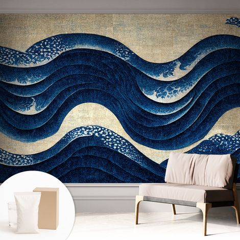 Tapete Vliestapete mit Kleber- abwaschbar - Raumgestaltung Schlafzimmer Wohnzimmer Tapete Ozeanische Formen 312x219 cm (1/5)