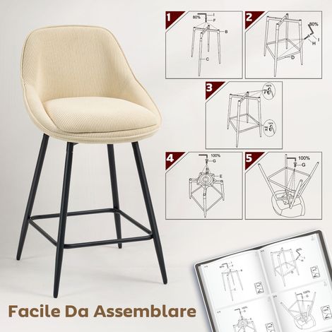 Lot de 2 tabourets de bar pivotants beige, dossier haut et accoudoirs, revêtement velours côtelé, repose-pieds intégrés. (1/5)