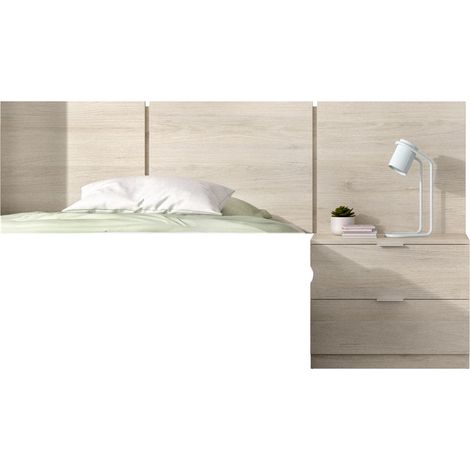 DEKIT BITO - CABECERO DE 3 PLAFONES CON MESITA DE 2 CAJONES - NATURAL - 96 x 157 x 34.2 (1/5)