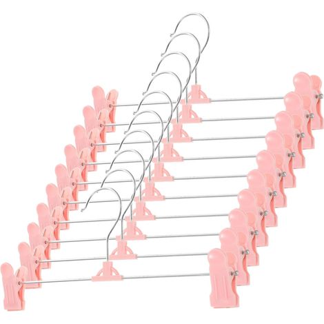 Lot de 10 Cintres à Pinces pour Pantalons Antidérapants en Plastique Multifonctions, Gain De Place, Couleur Nordique Rose, pour Vêtements à Domicile Et Séchage Extérieur (1/5)