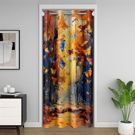 Papillon 86x203 Rideau de Porte,Arbre Rideau Occultant,Branche de Feuille de Soleil Rideau Porte,Peinture À L'Huile Insecte de Dessin Animé Polka Pois Papillon Rideaux de Séparation de Chambre - 86x20 (1/5)