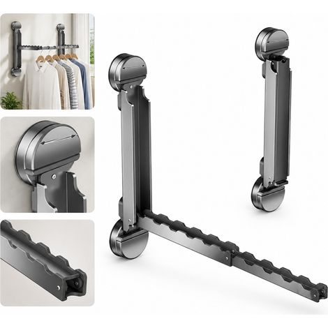 1 Pièce Séchoir à Ventouse en Acier Carbone et ABS Gris, Plié 35×3.5 cm, Extensible 21-41.5 cm (1/5)