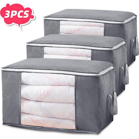Crediri Faltbare Aufbewahrungstasche, Kleideraufbewahrungsboxen, wasserdichte, schimmelresistente und feuchtigkeitsbeständige Kleideraufbewahrungstasche mit transparentem Fenster, 3er-Pack (grau) (1/5)
