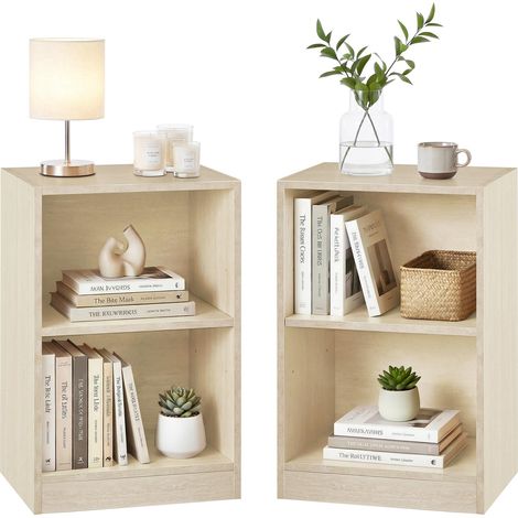 VASAGLE CUSTOS Collezione - Set di 2, Comodini con Scomparti Aperti, Tavolini con Ripiano Regolabile, Doppio Uso, Facile da Montare, per Camera da Letto Soggiorno, Beige Travertino LET866LA01 (1/5)