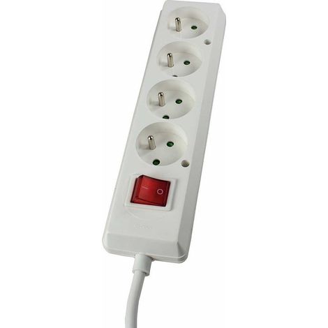 BLOC MULTIPRISES 4 PRISES 2P+T AVEC INTERRUPTEUR CABLE 3M H05VV-F 3G1,5 IP20