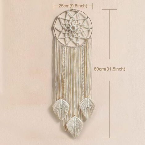 Attrape-rêves en macramé - Unbrand - Géant 80 cm - Décoration murale bohème - Plumes tissées - Fait main (1/5)