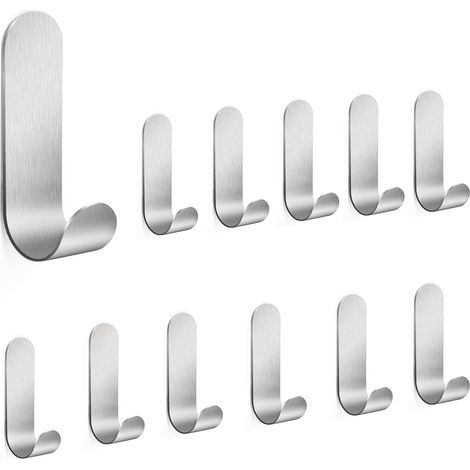 CCYKXA 12 Pack SUS304 Stainless Steel Self Adhesive Wall Hooks No Drilling Waterproof Rustproof Towel Holder for Bathroom Kitchen Silver (1/5)