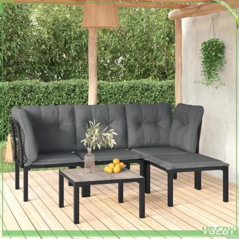 Ensemble salon de jardin 5 pcs - FAFEICY - 3187748 - Résine tressée - Cadre acier thermolaqué - Noir & gris (1/5)