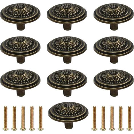 10 Pieces Vintage Furniture Handles Cupboard Door Knobs Brass Drawer Pulls for Antique Dresser and Cabinet Furniture, Antique Bronze