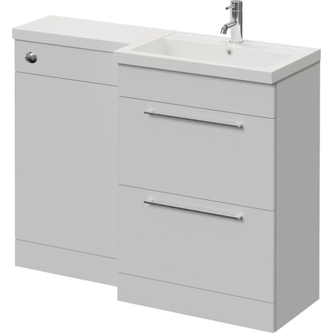 Napoli 390 Gloss Grey Pearl 1100mm 2 Drawer Vanity Unit Toilet Suite with Square Right Hand Lucia Basin - 1100mm - Chrome 320mm HandleWithout Kingston Toilet Pan