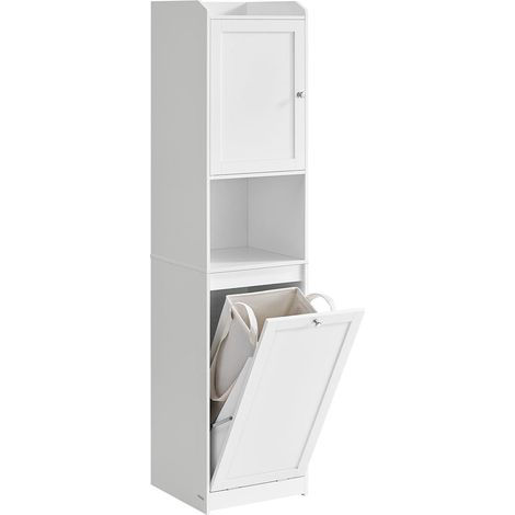 Mobiletto da bagno con cesto portabiancheria armadio alto portaoggetti sacco interno estraibile con maniglie scomparto con anta 40 x 40 x 170 cm bianco 120006487