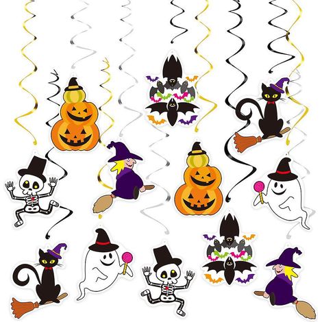 Wirbelnde Halloween-Hängedekorationen, 14 farbenfrohe Deckendekorationen, Kartenparty mit Kürbis- und Monstermotiven