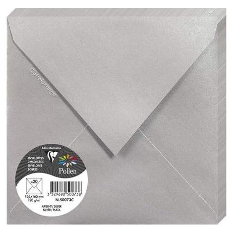 Enveloppe - CLAIREFONTAINE - Pollen - 120g - 165x165 mm - Argent - Paquet de 20 (1/3)