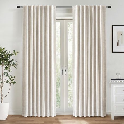 2 Panneaux Rideau Occultant Thermique Polyester Effet Lin 140x245cm Pour Salon Et Chambre (1/5)
