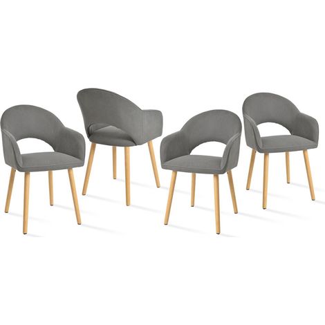 Goeurvant Sedie da pranzo comode con schienale a forma di mezzaluna e braccioli ergonomici, Perfetta combinazione di supporto ed eleganza - Set di 4 - Grigio