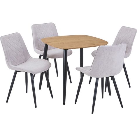 Aspen Light Oak Square Table & 4 Natural Fabric Chair Set - MDF/Metal - L54 x W53.5 x H85.5 cm