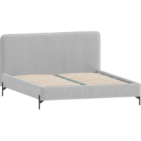HALIA - Lit petit velours côtelé Gris clair 180x200cm (1/4)