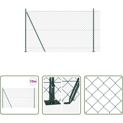 vidaXL Clôture en acier - Poteau de clôture. Vert 10 x 1,5 m (mailles de 60 x 60 mm) (1/5)