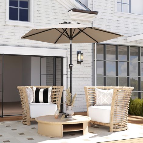Parasol de jardin inclinable 2,3 x 2 m avec ouverture à manivelle et 6 baleines. Kaki