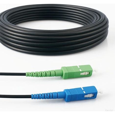 Elfcam – Câble fibre optique 50m SC/APC à SC/UPC – Monomode OS2 9/125µm – Blindé acier LSZH – Résistant pour installations intérieures et extérieures