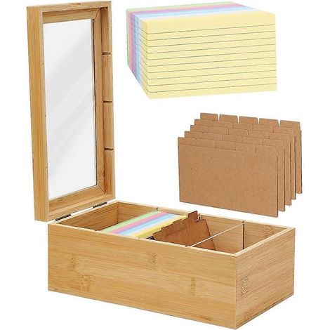 Holzbox für Karteikarten, enthaltend 300 linierte Karten, 5 Papierkarten für Büro, Schule, Studium (3 x 5) (1/5)