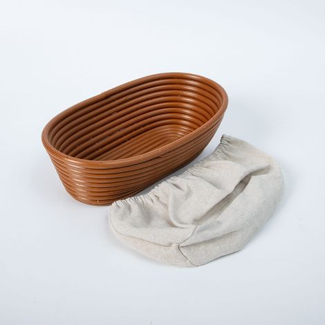 Rotin lavable imitation polypropylène rond paniers de fermentation de pain, paniers de banneton avec doublure de coton, outils de cuisson maison, panier de fermentation jaune brun 15X8X5cm (Housse d'e