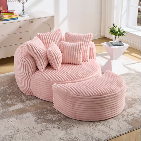 Fauteuil de lecture 168x123x63 cm en tissu rose avec repose-pieds, pour salon cosy – MEUBLIV (1/5)