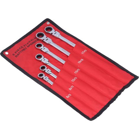 Jeu de 6 clés mixtes à cliquet double extrémité, métrique, 72 dents, en acier CRV, outillage professionnel pour mécanique et bricolage. (1/5)