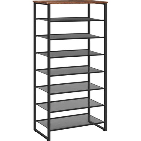 Shoe Rack with Removable Metal Grids, Shoe Rack, for 21-28 Pairs, Hallways, Living Room, Bedroom, Rustic Brown and Black EBF68XJ01 (1/5)